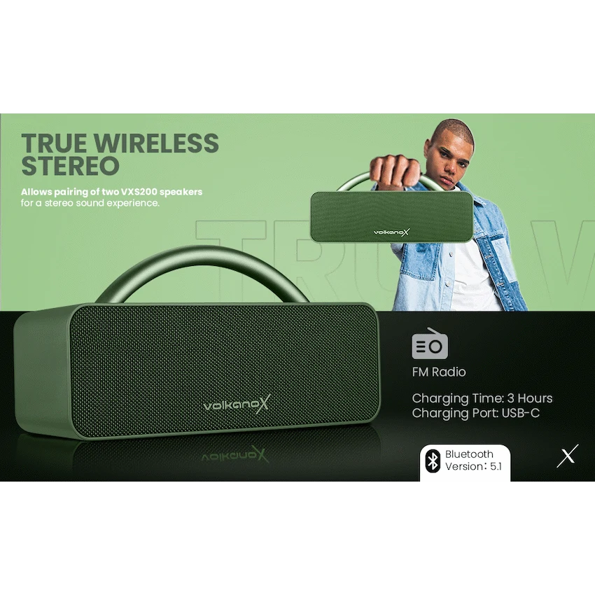 VolkanoX VXS200 Portable Bluetooth Speaker - Green
