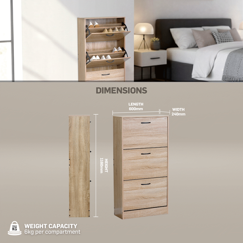 Everfurn Tamar Shoe Cabinet - Small - Oak