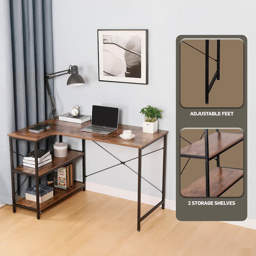 Everfurn Anthony L-Shaped Corner Work Desk - Steel Frame