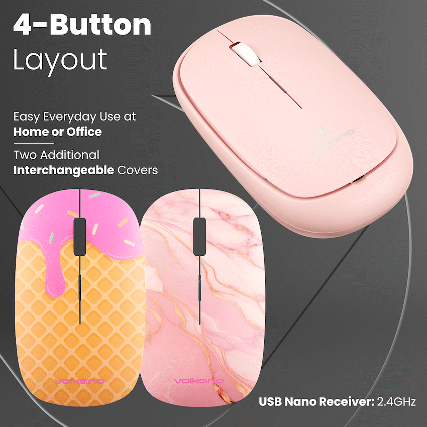 Volkano Coral series Bluetooth Wireless Mouse - Pink