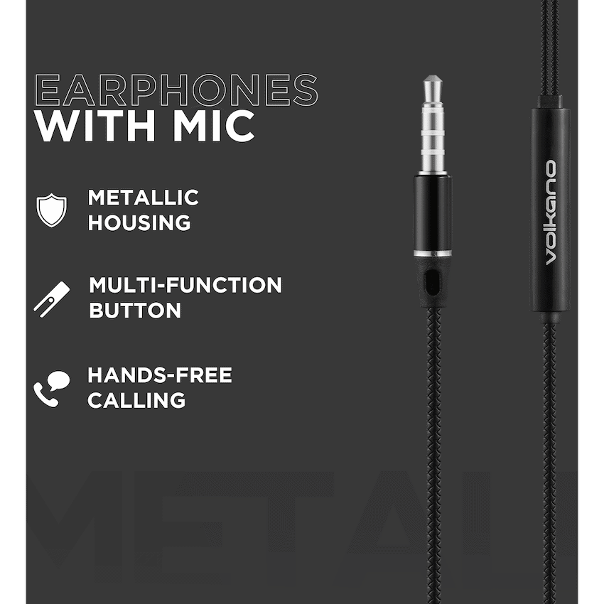 Volkano Earphones with Mic - STANNIC SERIES - Black