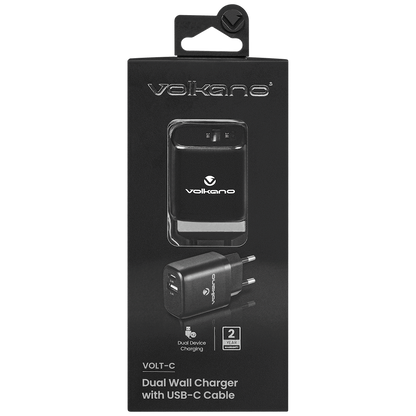 Volkano Volt-C Series Dual USB and USB-C Wall Charger with USB to USB-C Cable Included