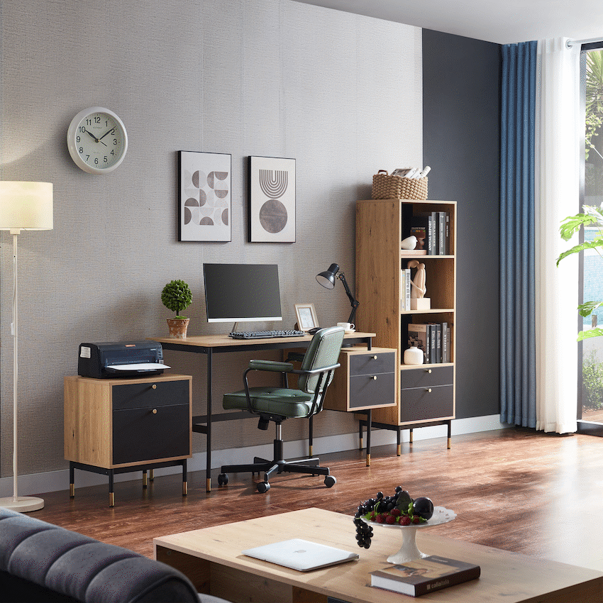Everfurn Summit Desk with Two Drawers - Black