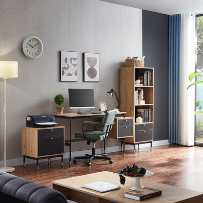 Everfurn Summit Desk with Two Drawers - Black