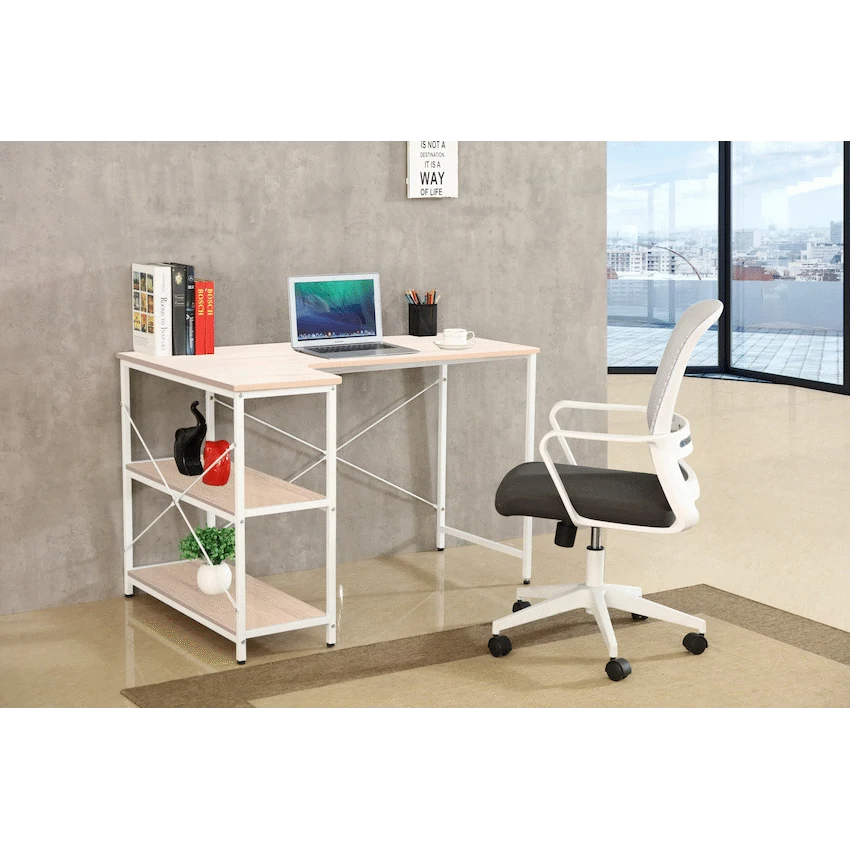 Everfurn Anthony Work Desk - Light Oak and White Frame