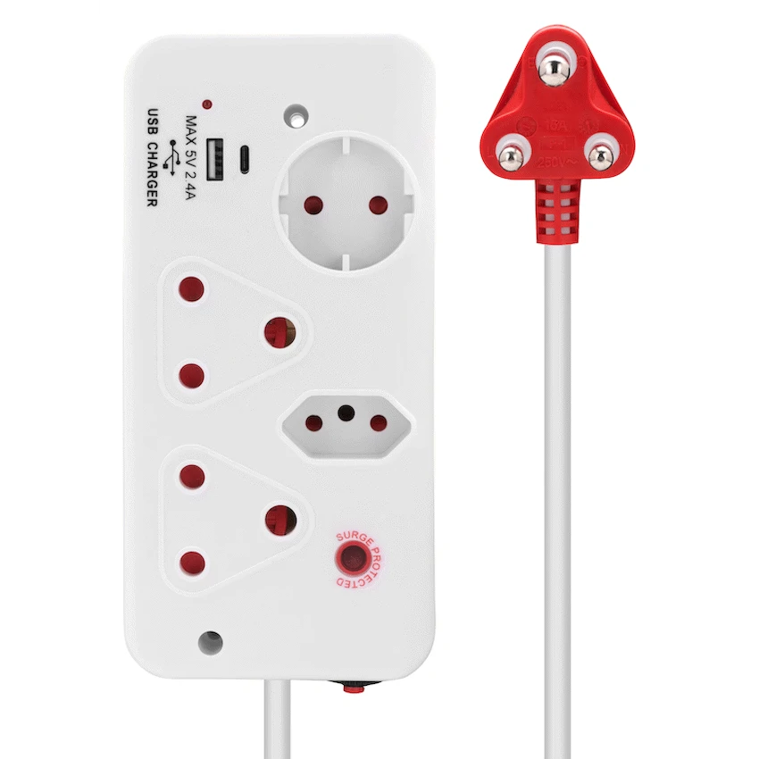 Ellies 4-Way Surge Multiplug with USB-A+USB-C 0.5m - WT