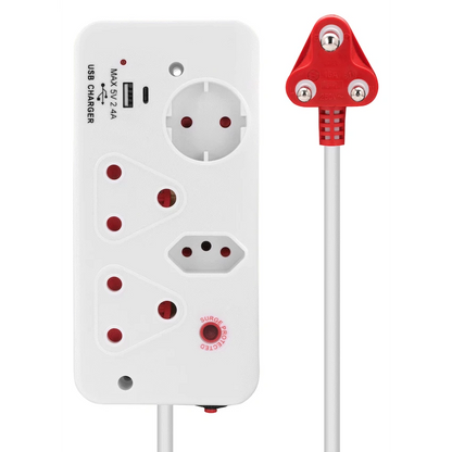 Ellies 4-Way Surge Multiplug with USB-A+USB-C 0.5m - WT