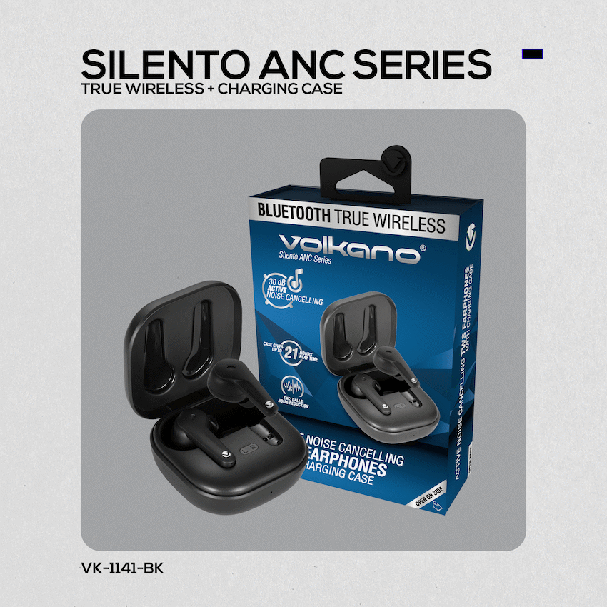 Volkano Silento ANC Series True Wireless + Charging Case - Black