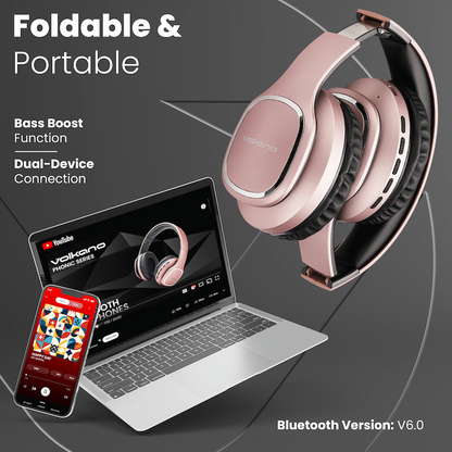 Volkano Phonic Series Bluetooth Full-Size Headphones - Rose Gold