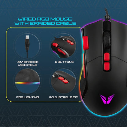 VX Gaming Morpheus Series Wired RGB Mouse with Braided Cable