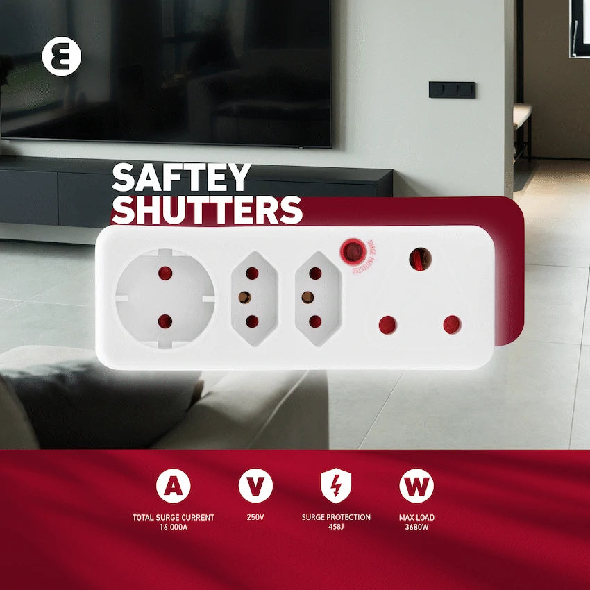 Ellies 4-Way Surge Adaptor with Schuko - WT