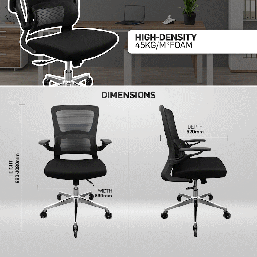 Everfurn Premium Dakota Mid Back Office Chair, Chromed Steel - Black