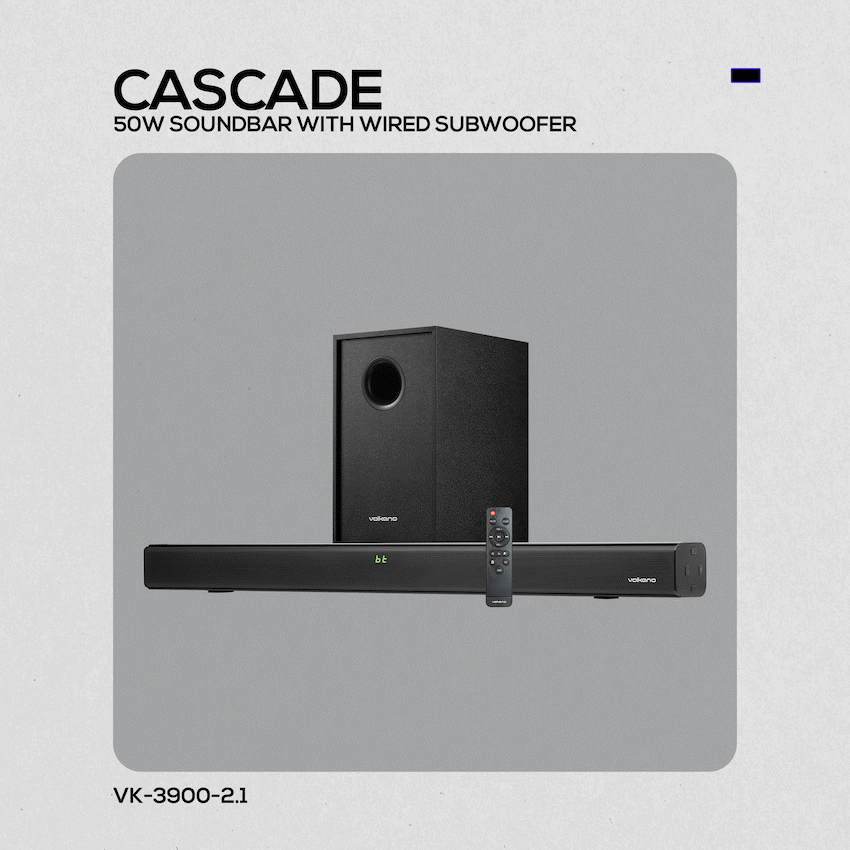 Volkano Cascade 50w Soundbar + Wired Subwoofer - Black