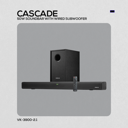 Volkano Cascade 50w Soundbar + Wired Subwoofer - Black