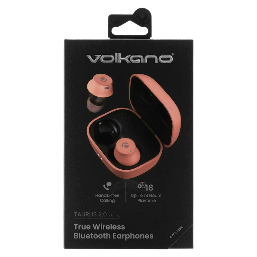 Volkano Taurus Series 2.0 True Wireless Earphones with Charging Case - Pink