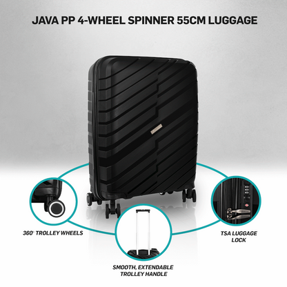 Travelwize Java PP 4-Wheel Spinner 55cm Luggage - Black