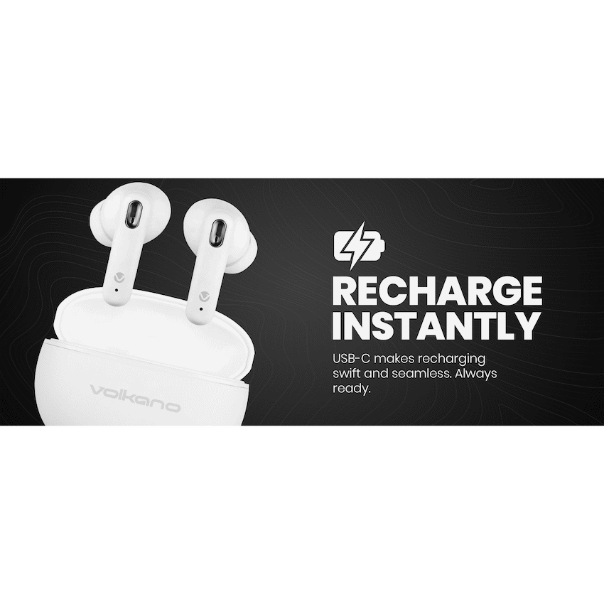 Volkano Pulse Series True Wireless Earphones with Charging Case - White