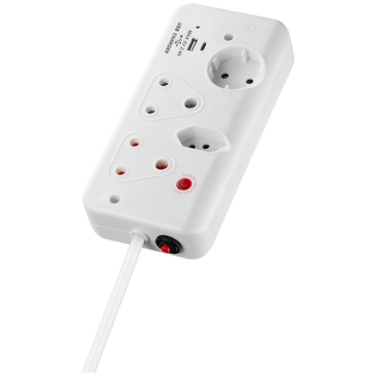 Switched 4-Way with 1x Type-C + 1x USB 2.4a Socket Medium Surge-Protected 0.5m