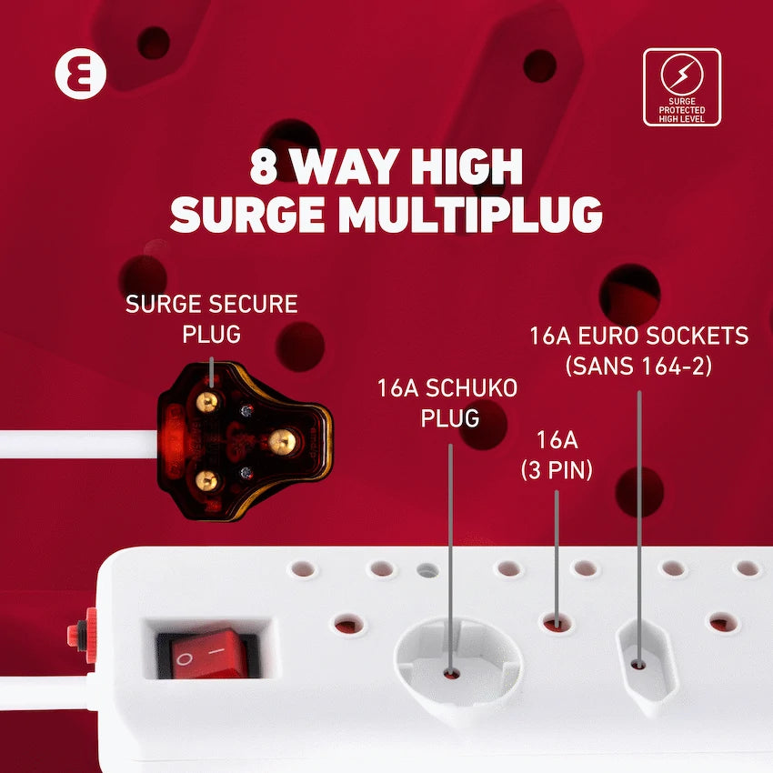 Ellies 8-Way High Surge Multiplug 0.5m