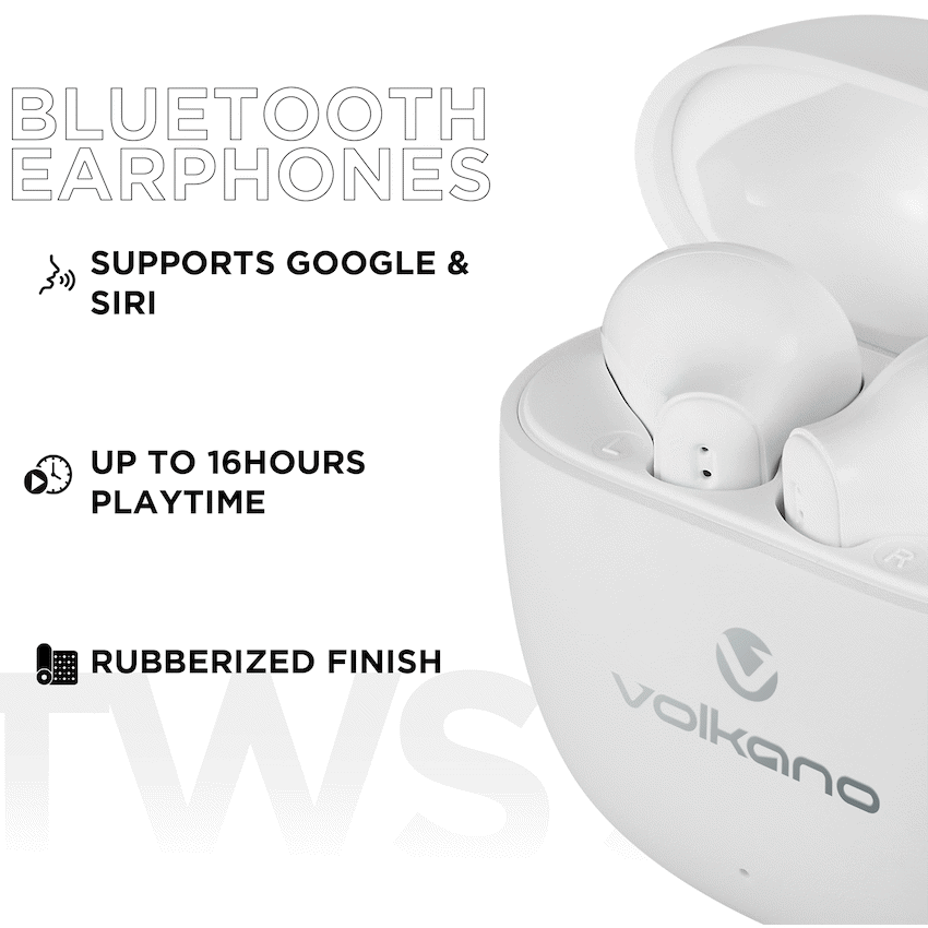 Volkano Sleek Series TWS Earphones - White
