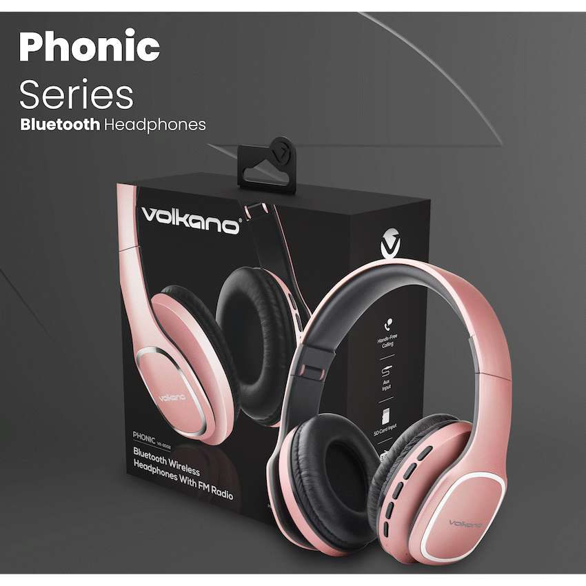 Volkano Phonic Series Bluetooth Full-Size Headphones - Rose Gold