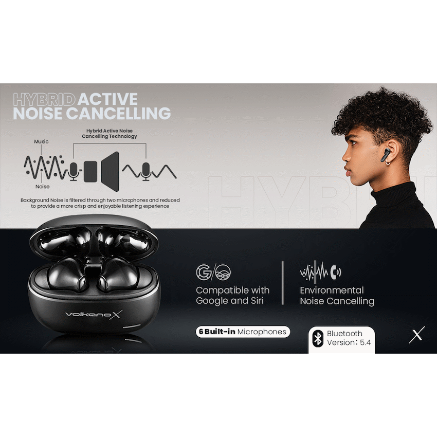 VolkanoX VXT200S Hybrid ANC TWS Earphones - Black