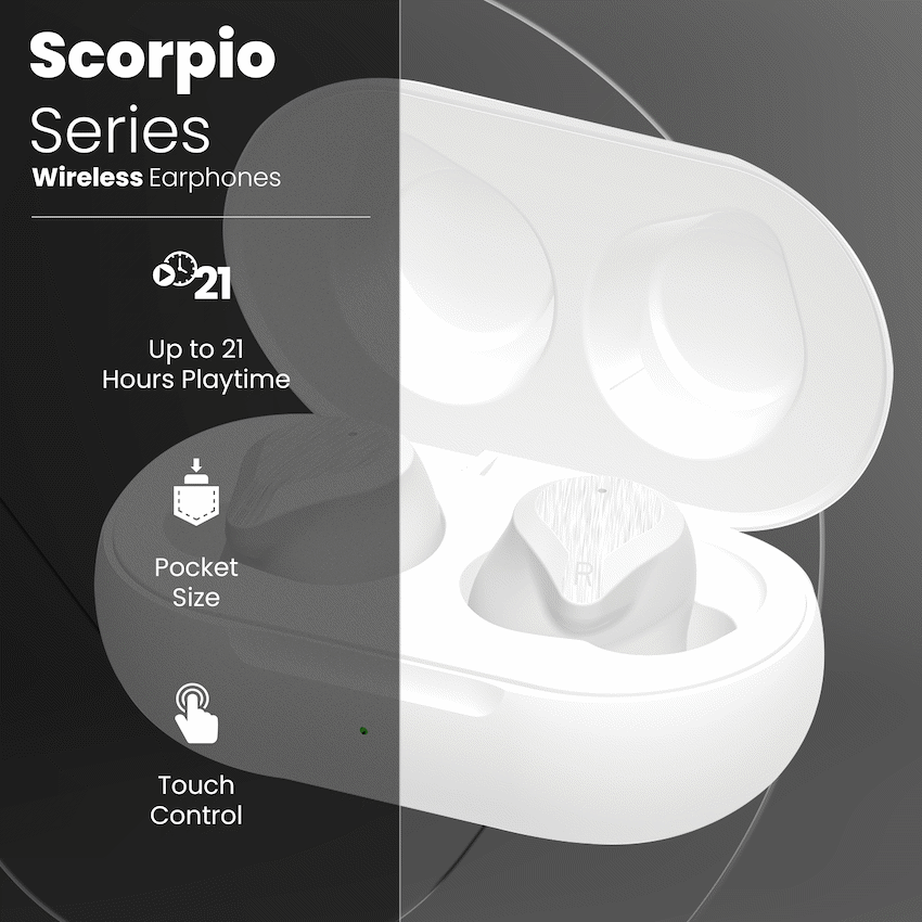 Volkano Scorpio Series True Wireless Earphones - White
