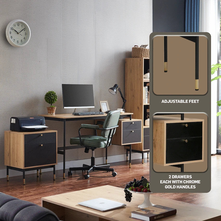 Everfurn Summit Desk with Two Drawers - Black