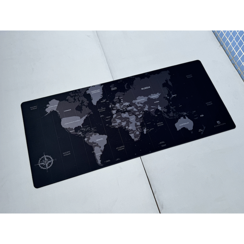 Everfurn Desk Mat - World Map - Large - Black - Non-Slip