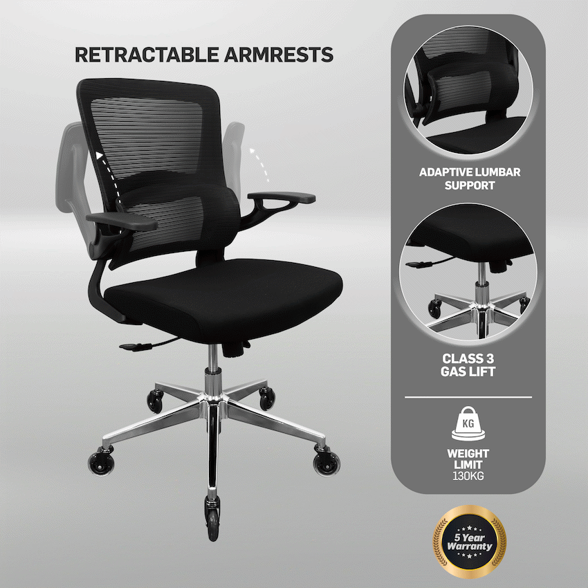 Everfurn Premium Dakota Mid Back Office Chair, Chromed Steel - Black