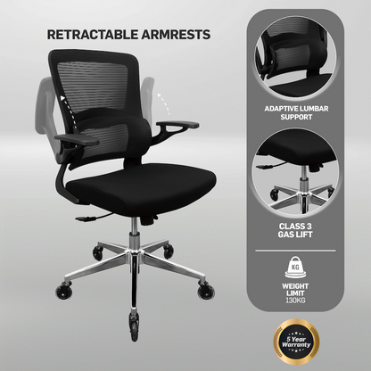 Everfurn Premium Dakota Mid Back Office Chair, Chromed Steel - Black