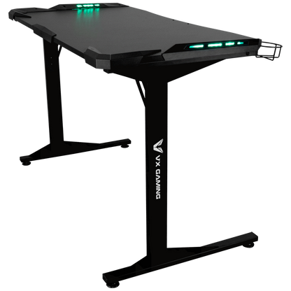 Fortress Gaming Desk with RGB Lights, Cup Holder