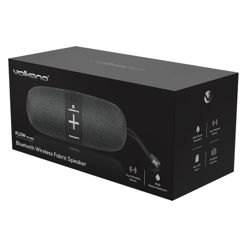 Volkano Flow Series Portable Bluetooth Speaker - Black with Grey Buttons