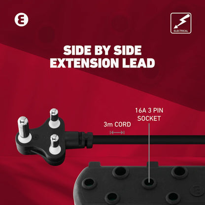Ellies Side-by-Side Light-Duty Extension Lead - 3m - Black
