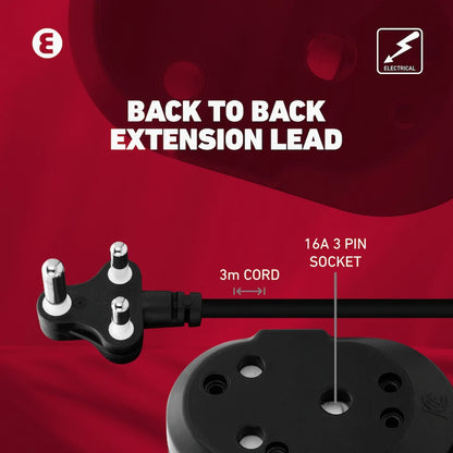Ellies Back to Back Heavy Duty Extension Lead - 3m