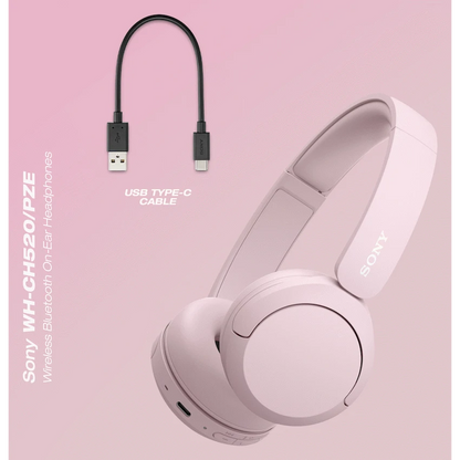 Sony WH-CH520 (Pink) Bluetooth On-Ear Headphones