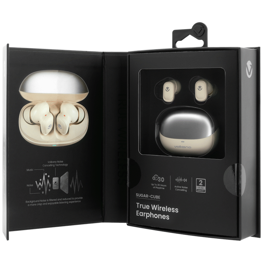Volkano Sugar-Cube Active Noise-Cancelling True Wireless Earphones - Nude