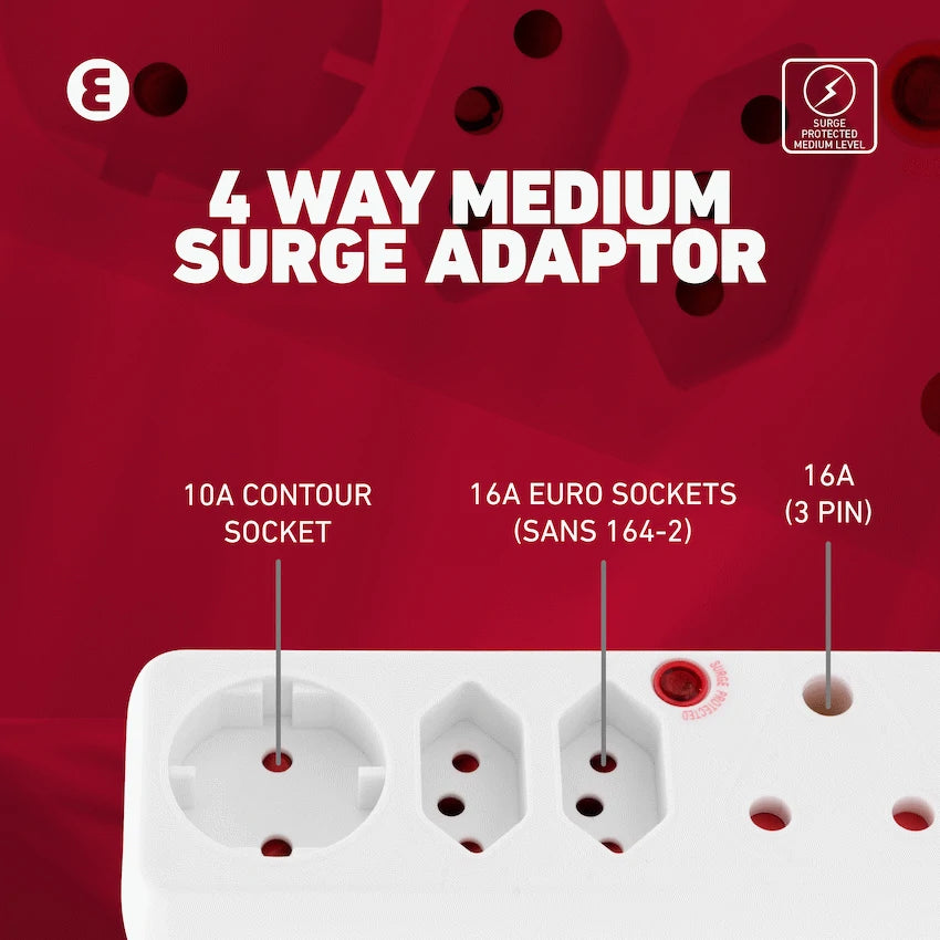Ellies 4-Way Surge Adaptor with Schuko - WT