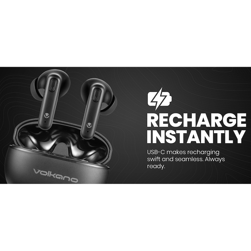 Volkano Pulse Series True Wireless Earphones with Charging Case - Black