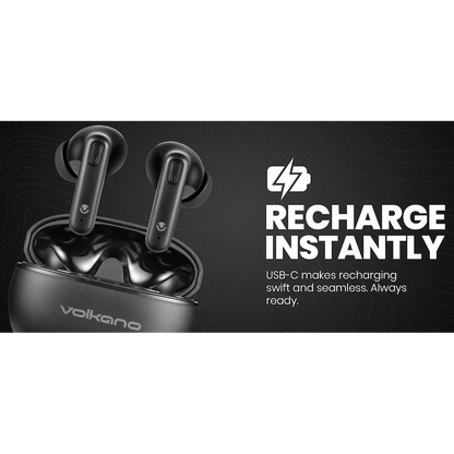 Volkano Pulse Series True Wireless Earphones with Charging Case - Black