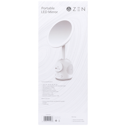 ZEN Unify Series Wireless Phone Charger with Bluetooth Speaker and Mirror - White