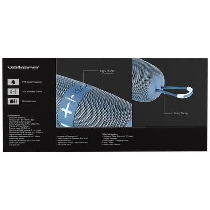 Volkano Flow Series Portable Bluetooth Speaker - Blue with Blue Buttons