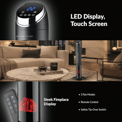 Boden Stark Digital Fireplace Tower Heater