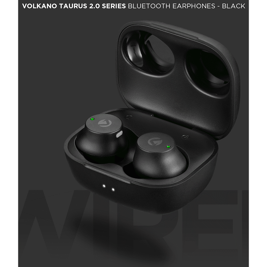 Volkano Taurus Series 2.0 True Wireless Earphones with Charging Case - Black