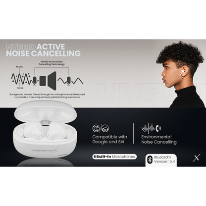 VolkanoX VXT200S Hybrid ANC TWS Earphones - White