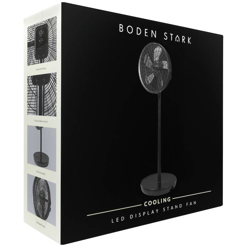 Boden Stark LED Display Stand Fan - Black