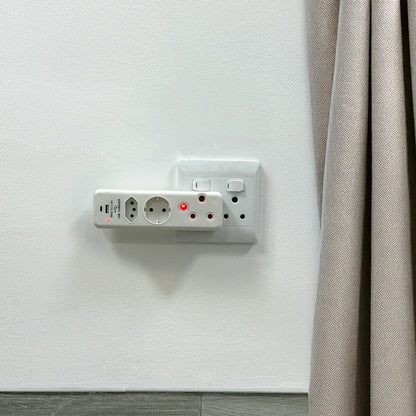 Ellies 3 Way Surge adaptor Schuko,with type C + USB - WT