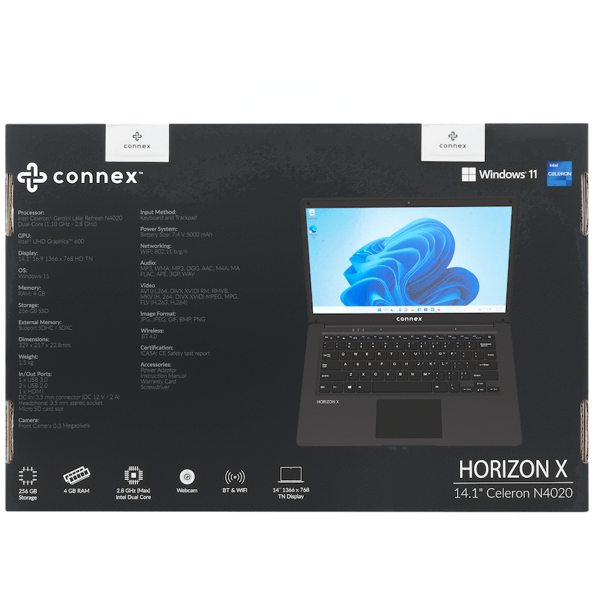 Horizon X Laptop- Connex 14" Celeron N4020 4/256 SSD W11H - BK