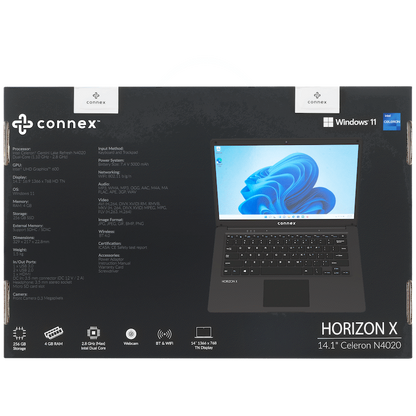 Horizon X Laptop- Connex 14" Celeron N4020 4/256 SSD W11H - BK