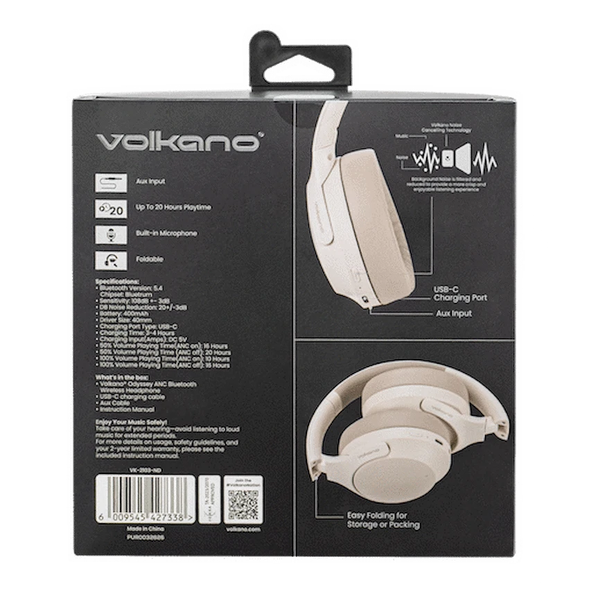 Volkano Odyssey ANC Bluetooth Wireless Headphone - Nude